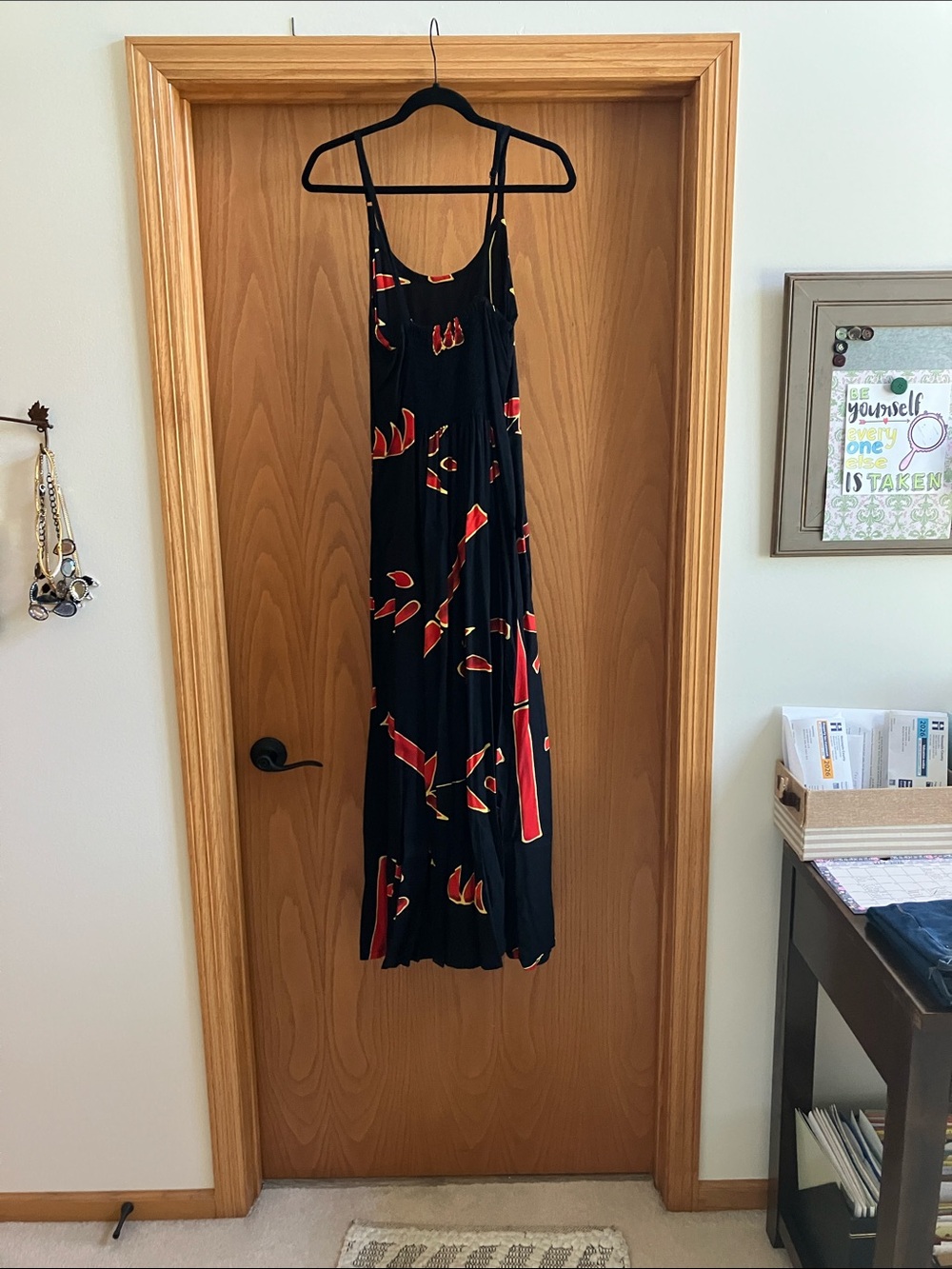 Black Maxi Slip Dress with Red Abstract Print - Picture 2 of 2